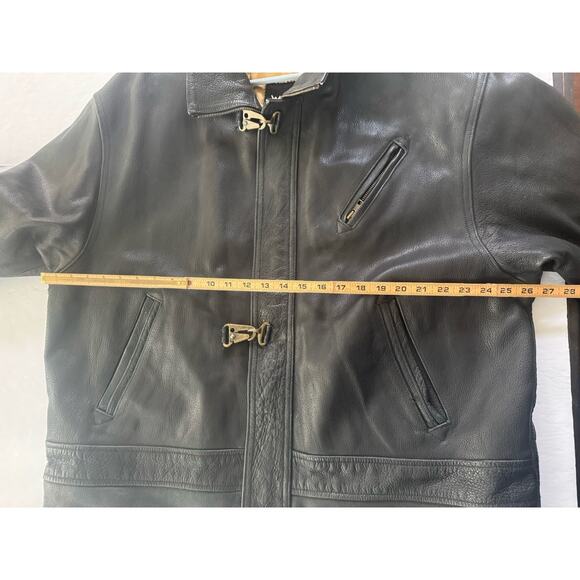 Vintage Wilsons Mens Large Leather Distressed Black Coat Jacket Zip Metal Toggle - Picture 13 of 15
